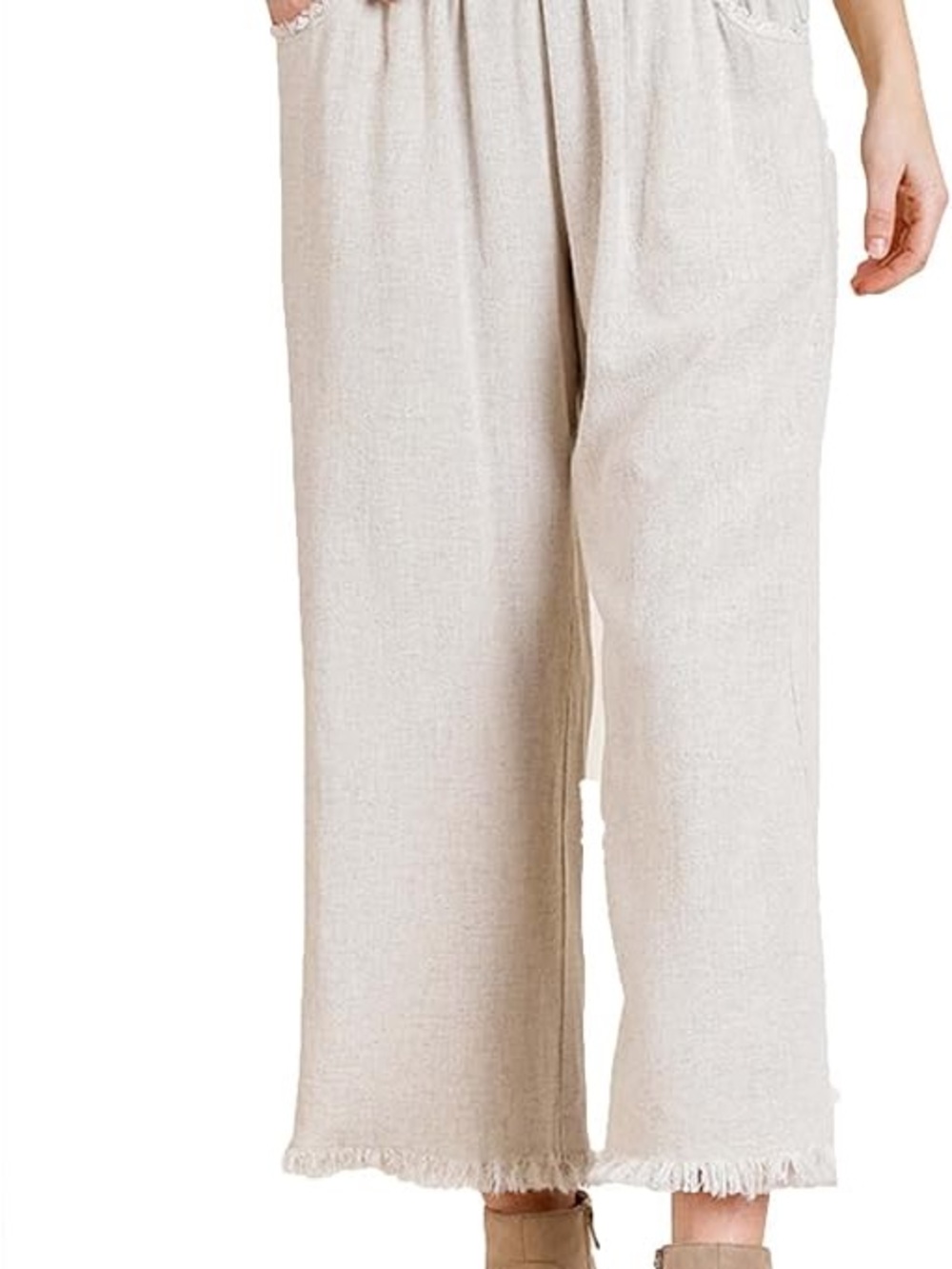 Umgee Oatmeal Wide-Leg Linen Blend Pants